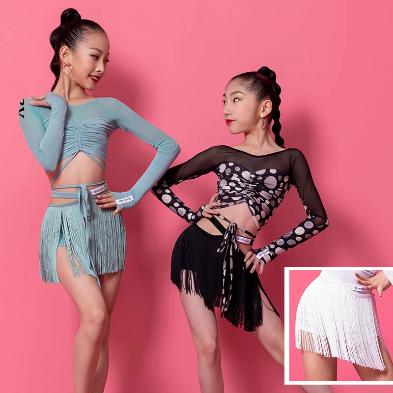 

Latin Dance Skirt For Kids Practice Clothing Professional Rumba Tassel Skirt Girls Tango Fringe Half Dress Tango Skirt DWY7078