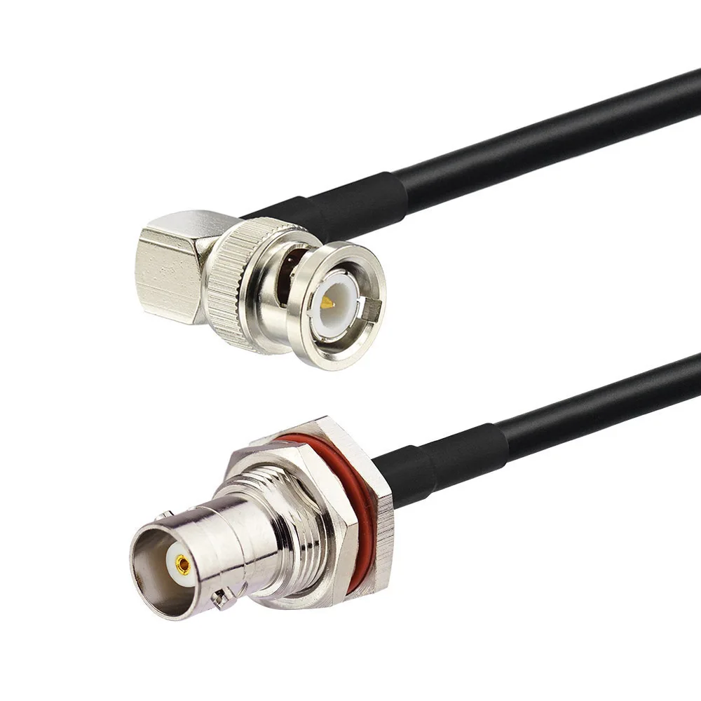 Superbat BNC Bulkhead Female to Male Right Angle Adapter with 50cm RG58 Coaxial Cable Pigtail Jumper 50ohm RF Cable Adapter