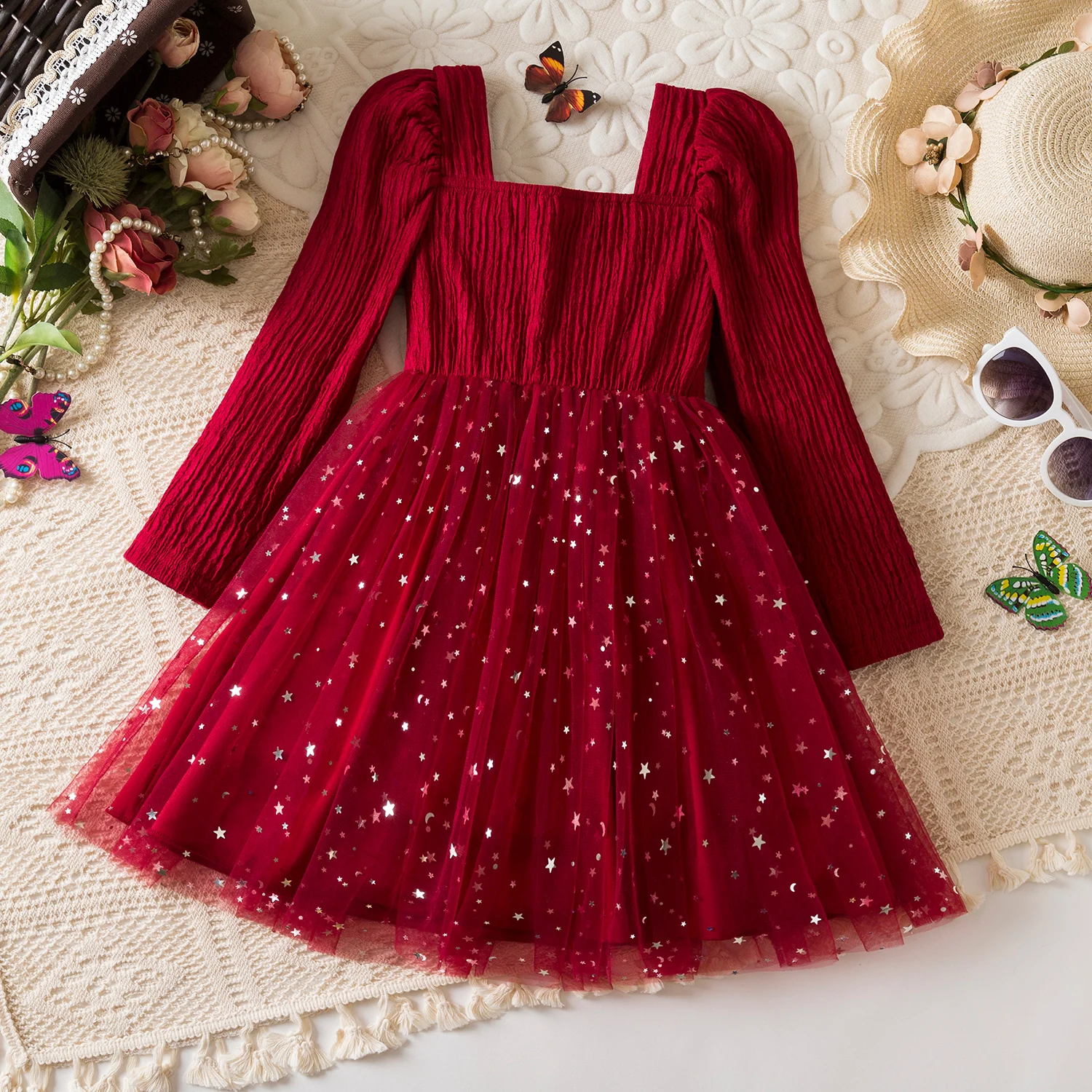 Sequin Girls Princess Party Dresses For 3-8 Yrs Kids Birthday Wedding Evening Prom Gown Spring Fall Long Sleeve Children's Dress