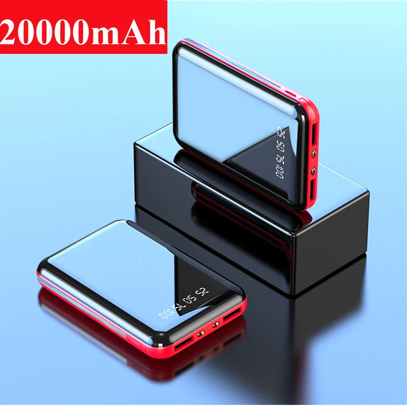 20000Mah Mini Portatile Power Bank Specchio Schermo Led Display Digitale Powerbank Batteria Esterna Powerbank Per Telefoni Cellulari