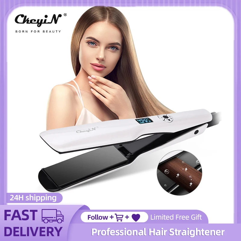 Ckeyin Professional Wide Plates Hair Straightener Curler Ceramic Flat