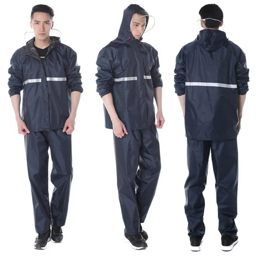 Easy to Wear Rain Gear High Visibility Reflective Strip Adults Rain Suit with Waterproof Breathable Jacket Trousers Hooded Men