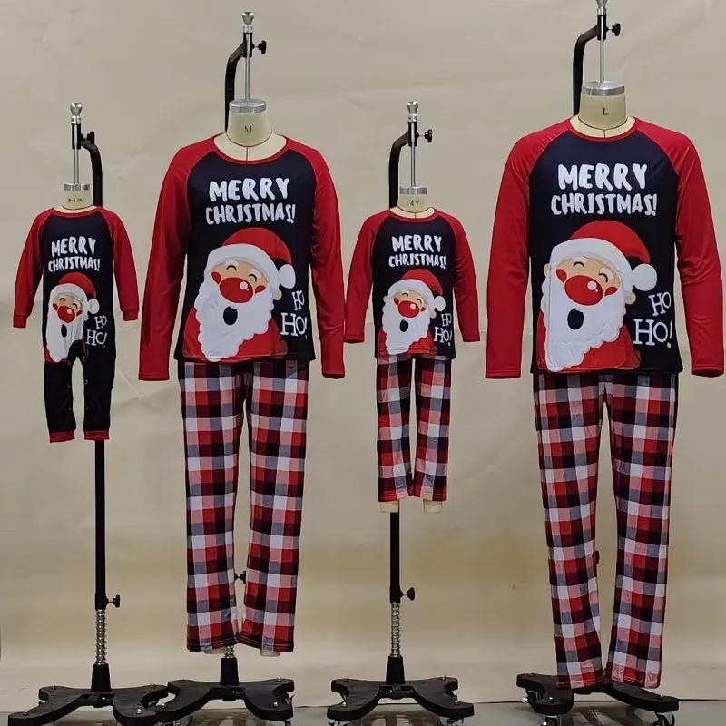 

2022 New Letter Merry Christmas Santa Claus Printing Christmas Parent-child Suit Pajamas Long Sleeve Home Clothes