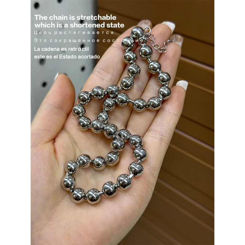 ZHUKOU 4/6/8mm ball necklaces for women novel style Scalable women