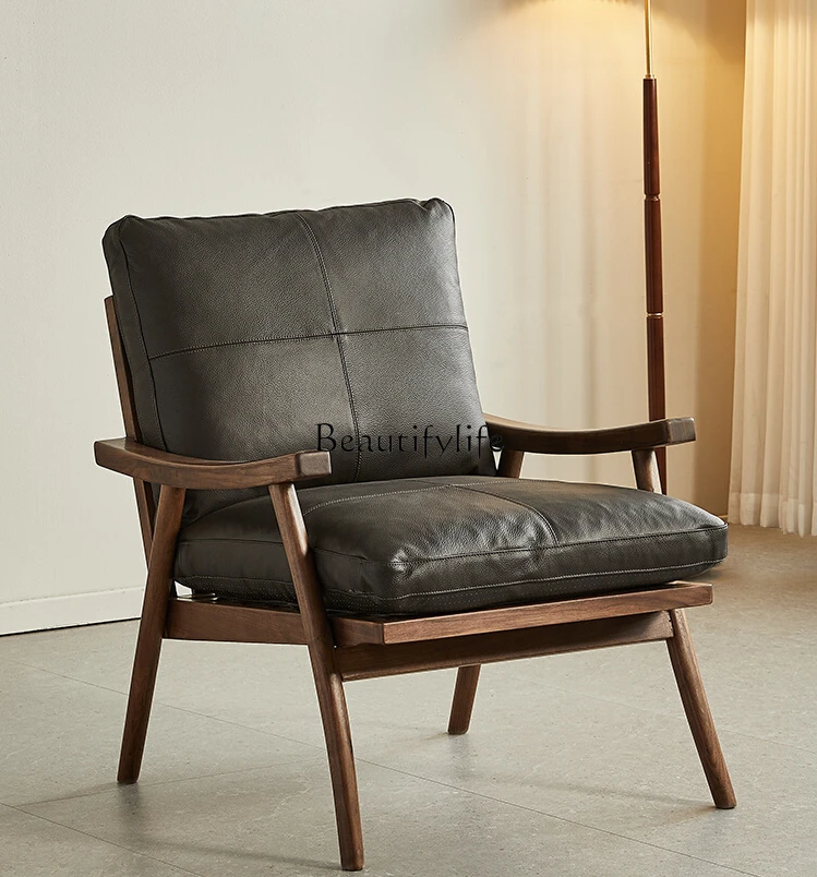 

North America Black Walnut Wood Lounge Chair Nordic Simple Solid Wood Single-Seat Sofa Chair Household