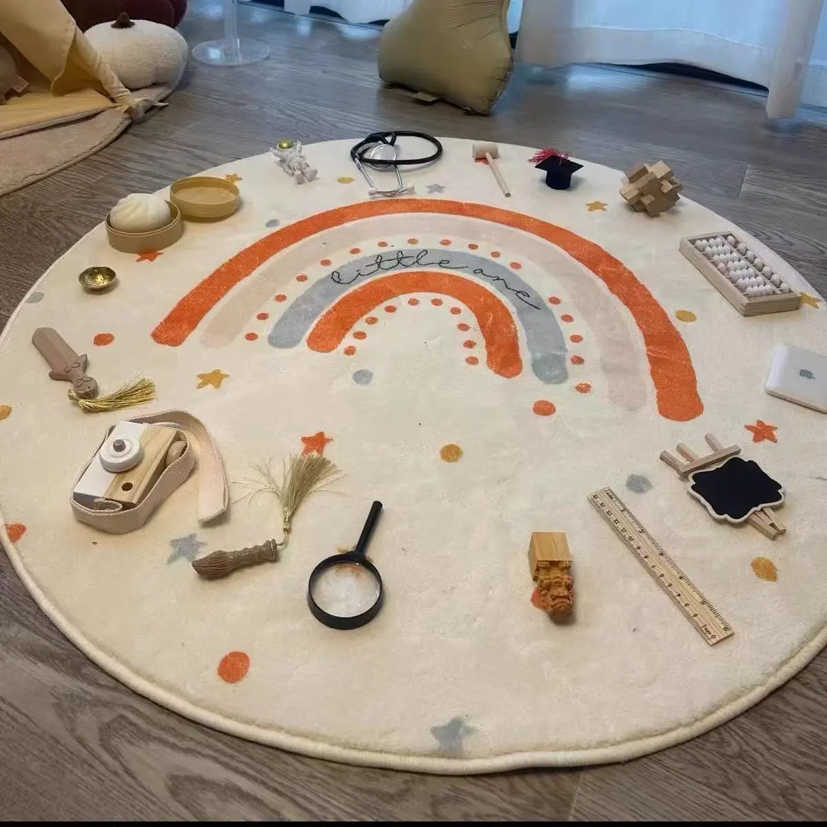 Cream Style Bedroom Decor Round Carpet Fluffy Soft Lounge Rug Modern Simple Carpets for Living Room Washable Plush Cloakroom Mat photo review