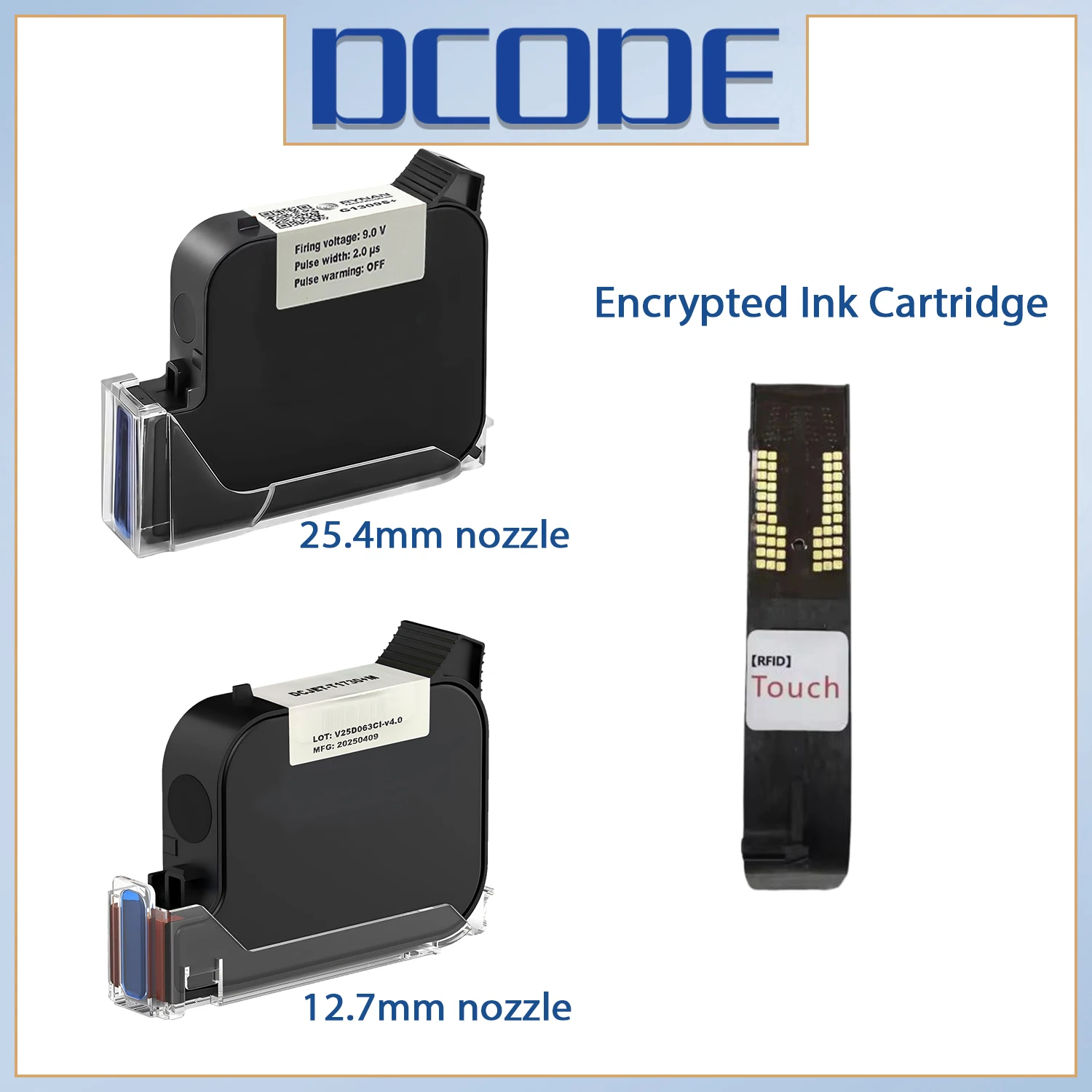 Encrypted Ink Cartridges 12.7/25.4mm Nozzle High Adhesion Original Ink Black Sol