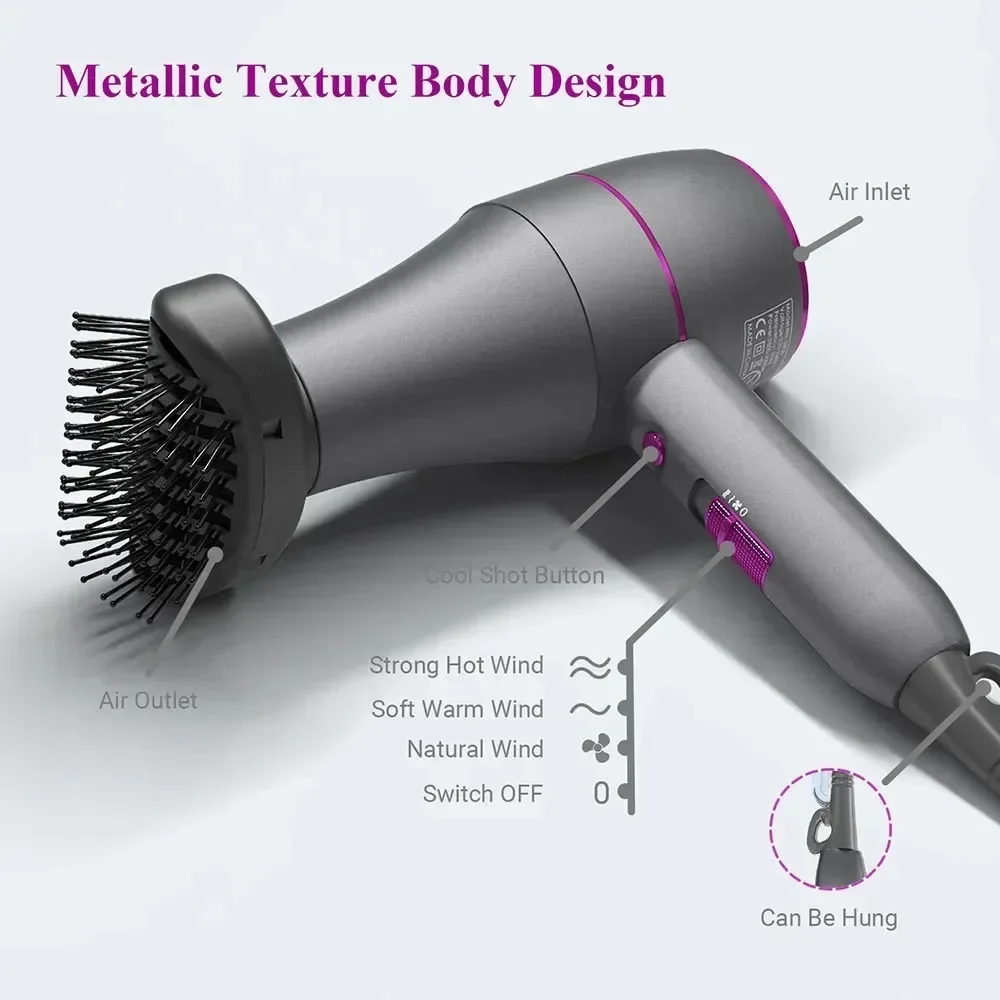 1800W Professional Hair Dryer Powerful Hair Care Strong Wind Blower Constant Temperature Collecting  Air Comb Nozzle Gear 4