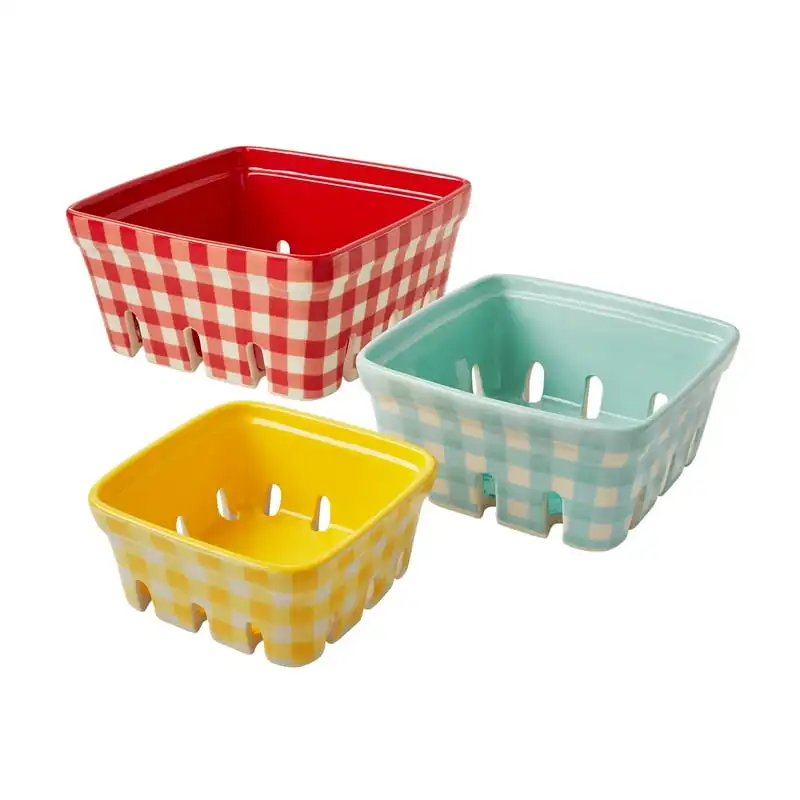 

3-Piece Ceramic Fruit Basket Set Butter holder Butter churner
