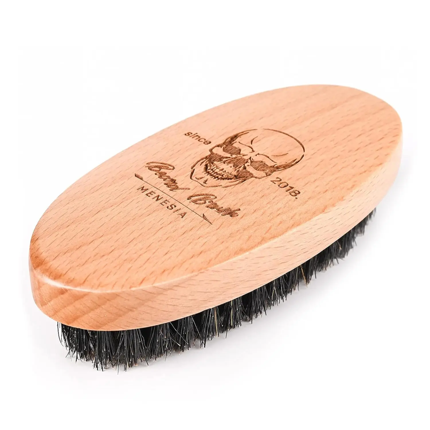 Beard Brush Boar Bristle Hair Men Small Soft Pocket Travel Wooden Mustache Brush Skull