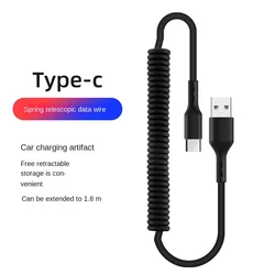 Enhanced Spring USB Charging Cable - 2M, 6A Fast Charge, Retractable Design - Up to 2m (For Type C Black)