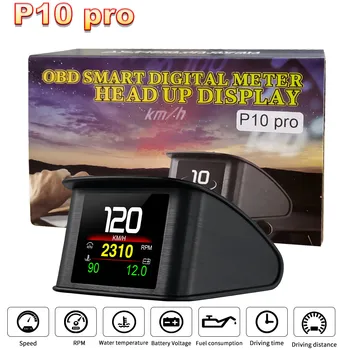 P10 Pro Head Up Display On-board Computer Car Digital OBD2 Mileage OBD Driving Computer Display Speedometer Temperature Gauge