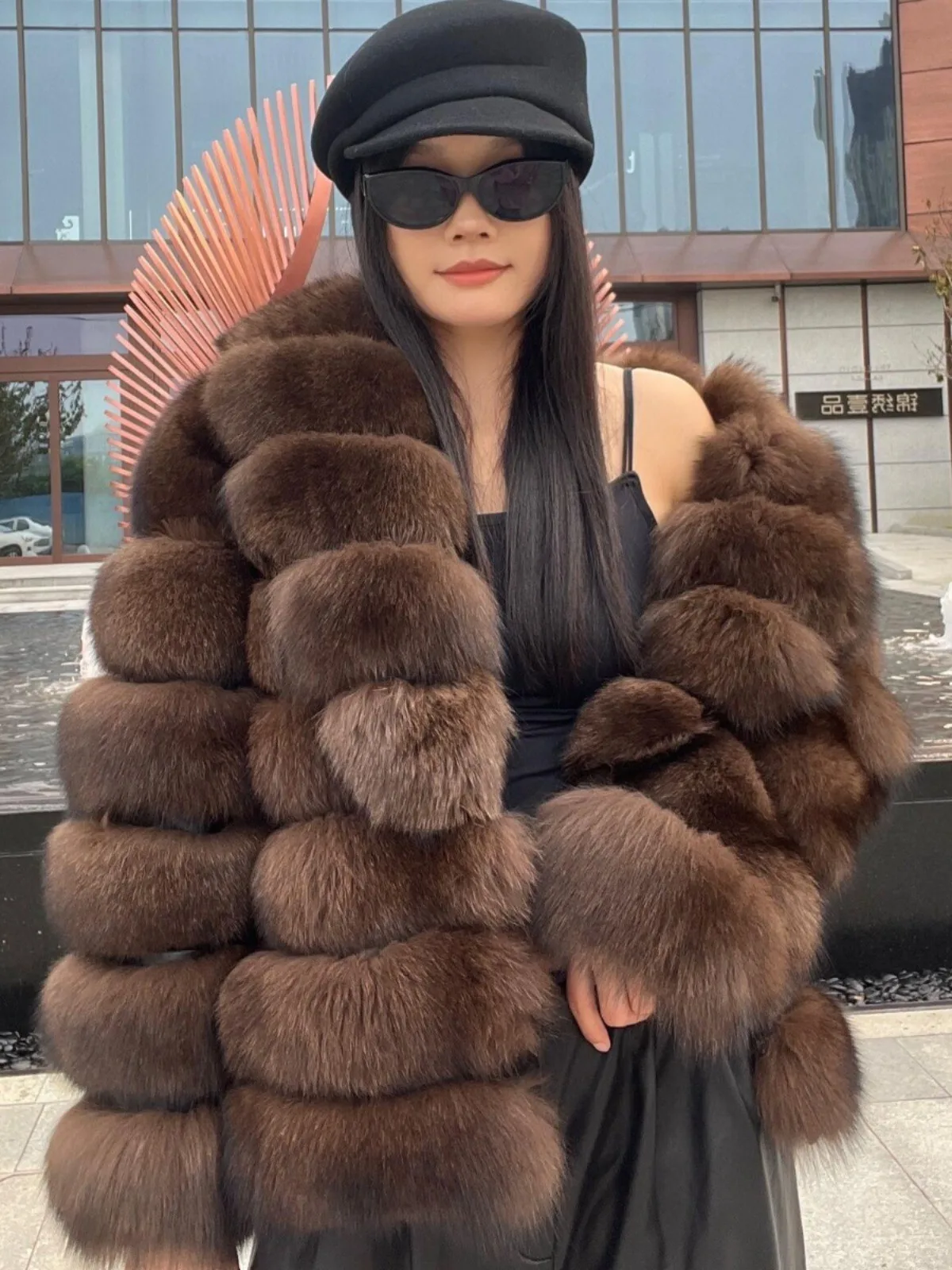 Ladies silver fox fur coat. sheller FOX FUR pocket tailored coat