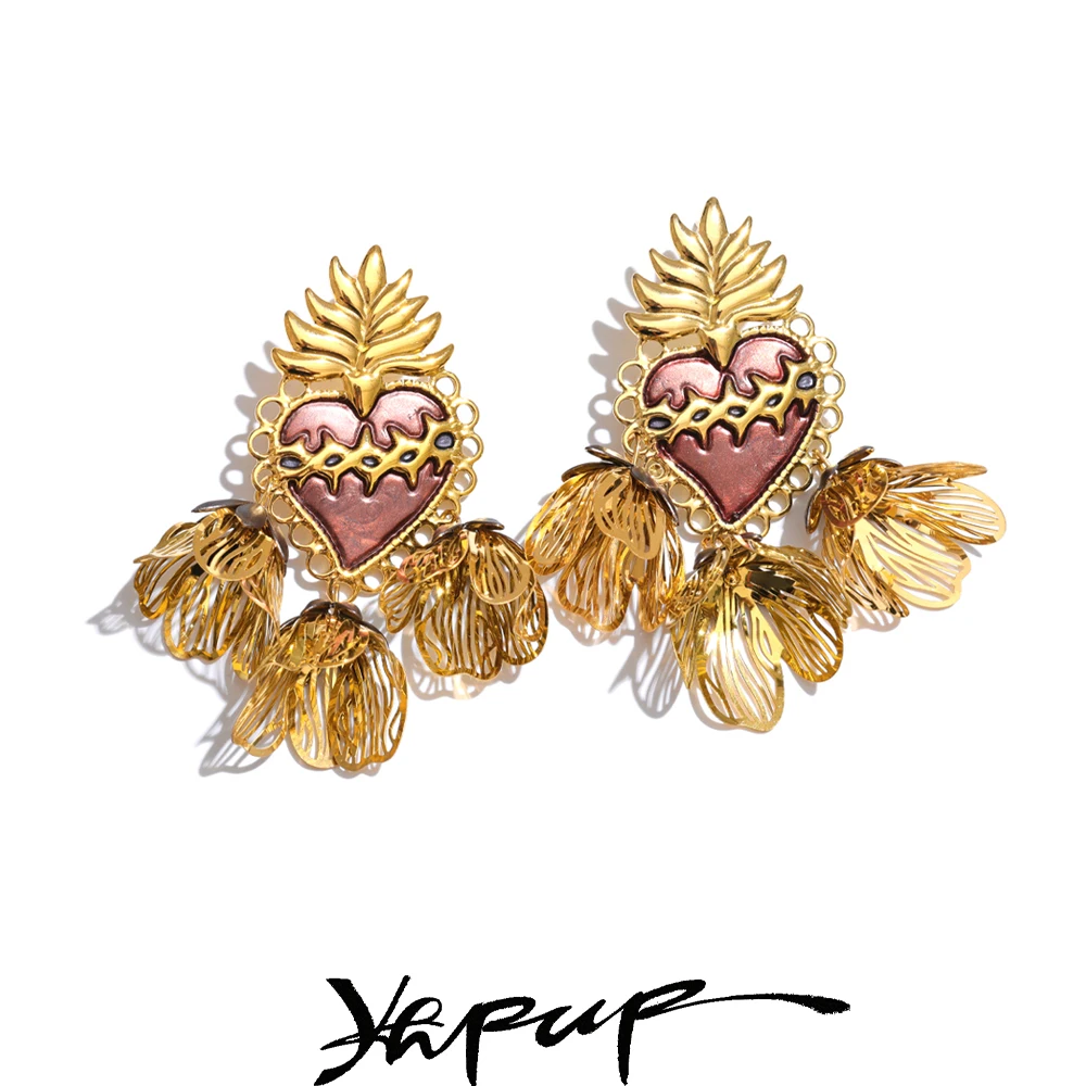 Yhpup Earrings Stainless Steel Golden Daily Versatile Jewelry Accessories
