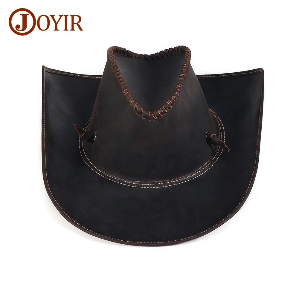 

JOYIR Genuine Leather Cowboy Hat for Men Vintage Handcrafted Western Shapeable Wide Brim Durable Large 60CM Outback Hat