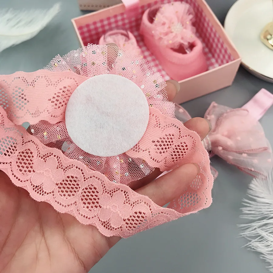 Baby Socks 3Pcs Baby Crown Headbands + Socks Set Kids Newborn Cartoon Anti-slip Floor Sock Shoes Bowknots Gifts 0-2T
