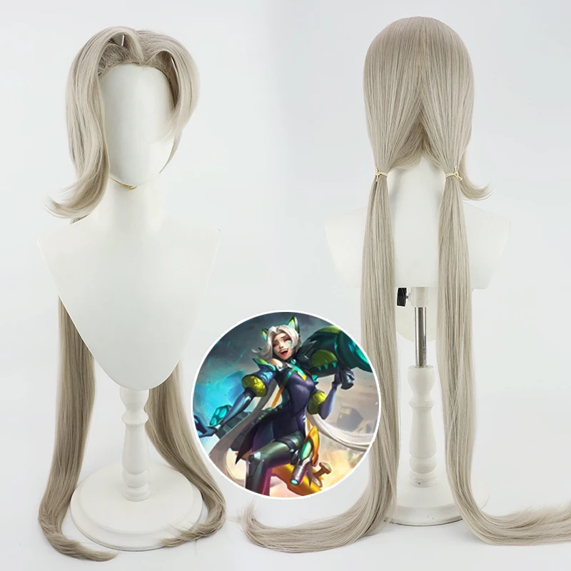 Gioco Lol Battle Cat Jinx Parrucca Cosplay Squad Jinx Parrucche 110Cm Capelli Lunghi Con Coda Di Cavallo Capelli Sintetici Resistenti Al Calore Donne