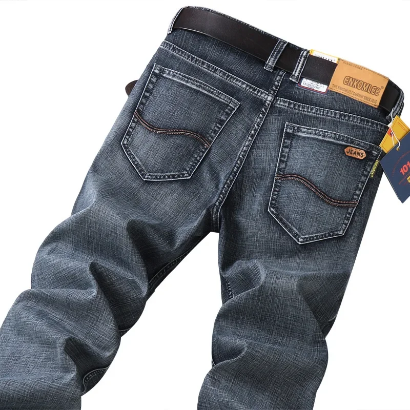 2024 Autumn and Winter Thick Jeans Men's Straight Slim Elastic Business Casual Korean Style Youth Pants Mens Jeans
