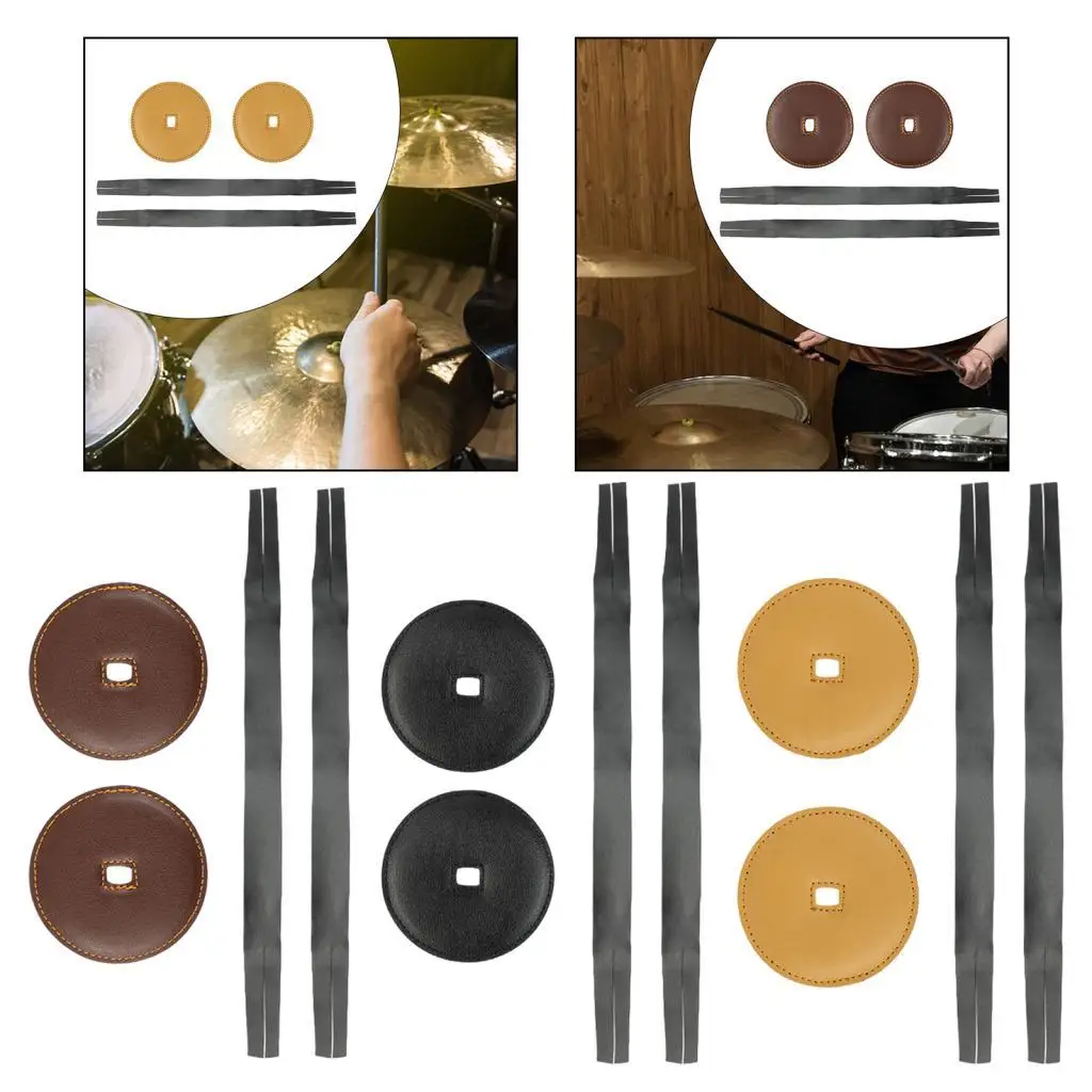 2Pcs Cymbal Handle Cymbal Belt Symphony Repairing PU Leather Soft Replacement Strip Hand Strap with Pads Strap