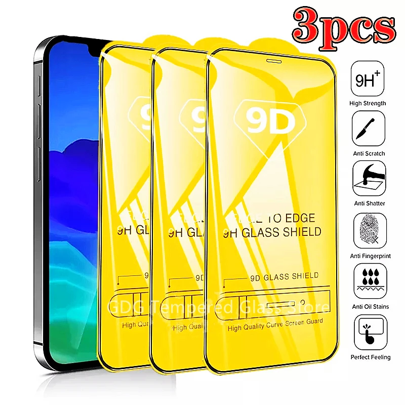 9D Protective Glass for IPhone 11 12 13 Pro Max Mini Screen Protector for IPhone X XR XS Max 7 8 6 S Plus SE Full Tempered Glass phone screen guard