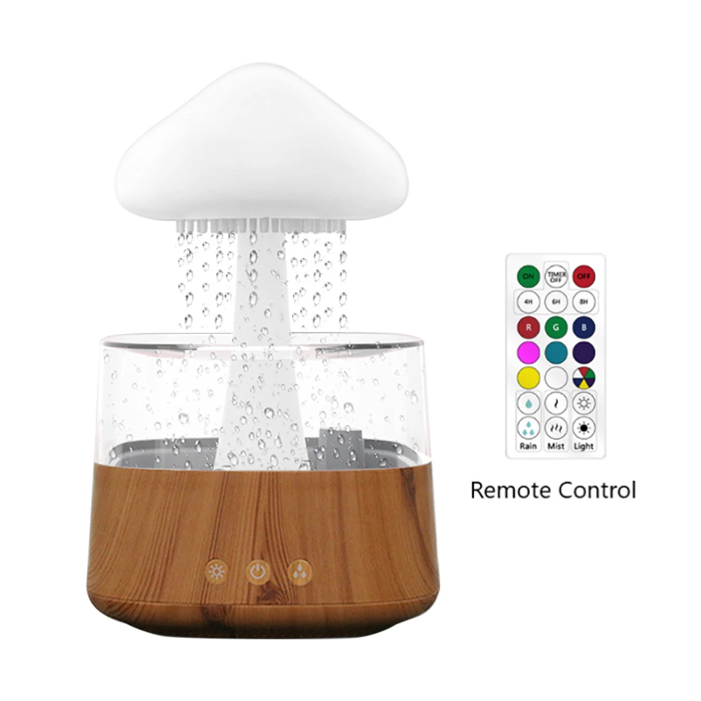 Mushroom Rain Air Humidifier Electric Aroma Diffuser Wood Grain Cloud Atomizer Aromatherapy Machine with Colorful night Light