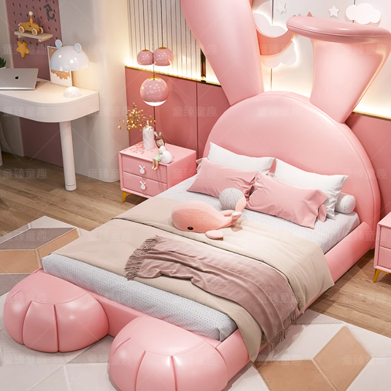 Animal Shape Childrens Double Bed Girls Pretty Light Luxury Bed Kids Princess Cama Infantil Furniture Home 4