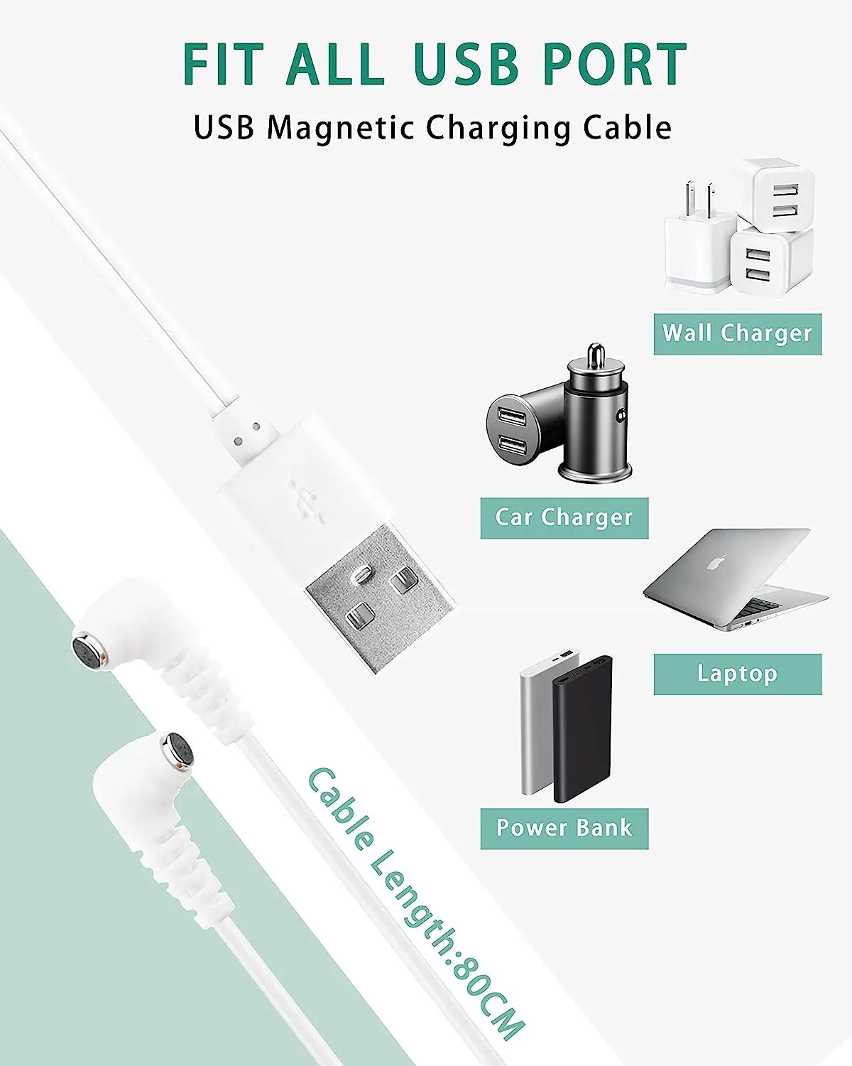 Fast Magnetic Charger Cord for Rose and Most Magnetic Massagers DC Charging Cable with 2-Magnet Connector