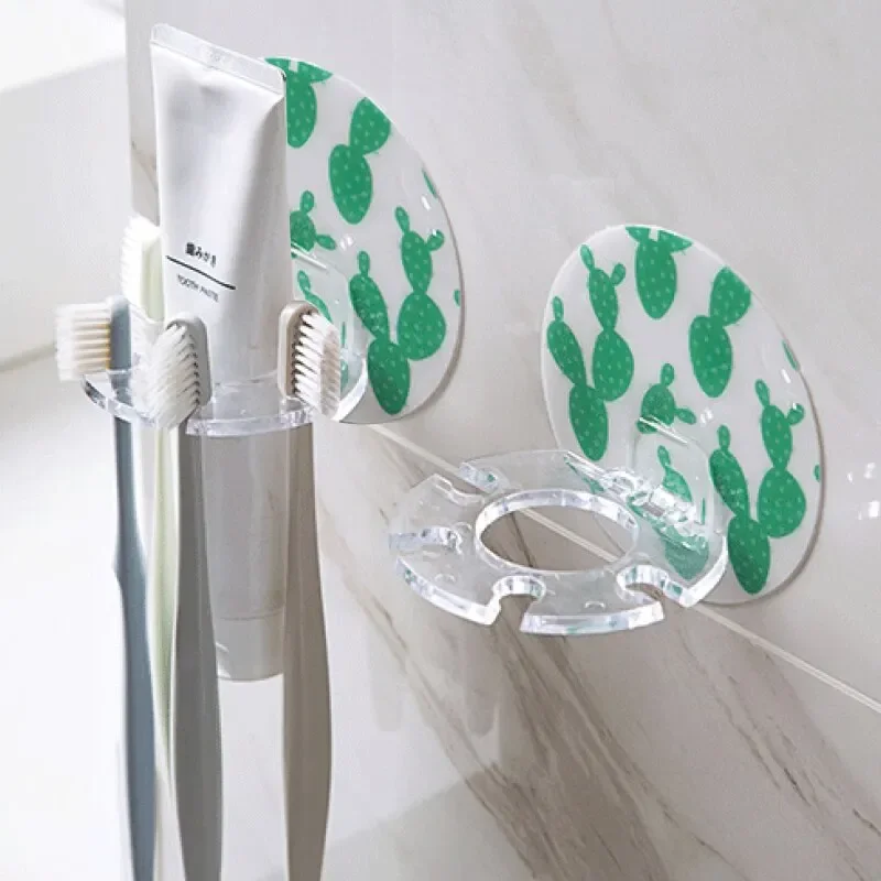 2pcsToothbrush Holder Bathroom Creative Wall Mounted Multipurpose Storage Rack Household Punch Free Toothpaste Razor Holder