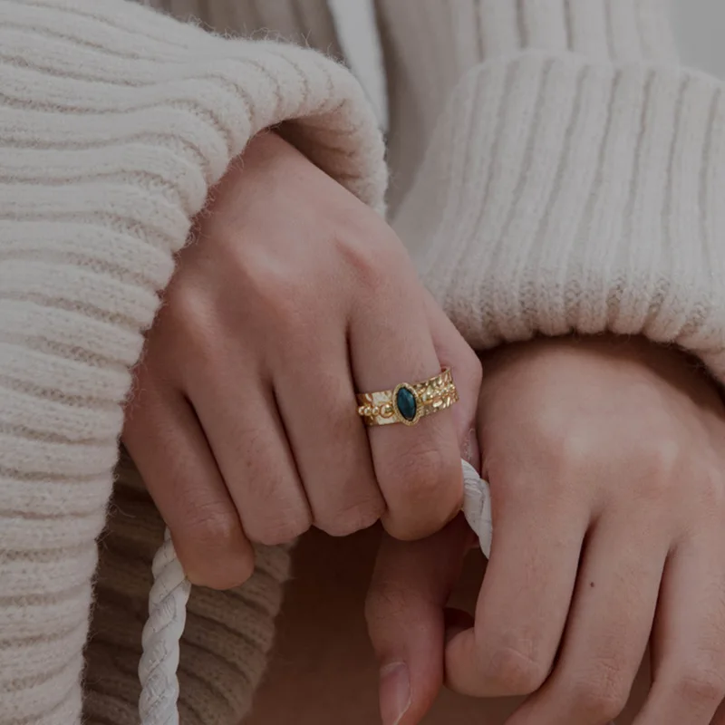 Bohemian Rings Stone Rings Fashion Rings Gold Rings Stainless Steel Rings Finger Rings Metal Rings Fashion Ring Creative Gold Plated Stainless Steel Rings for Women Simple Geometric Round Natural Stone Finger Ring Boho Vintage Jewelry Gift