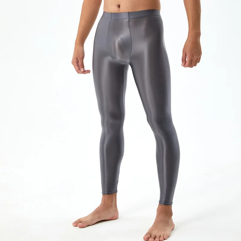 Glossy Leggings Mens Semi-through Sports Skinny Pants for Exercise Running Fitness Yoga Workout Swimming Solid Color Trouser 4
