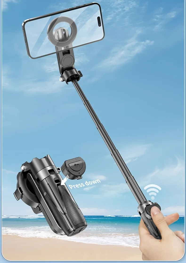 Faltbarer magnetischer Handyhalter & Selfie-Stick mit kabelloser Fernbedienung, 360° drehbare Halterung, kompatibel mit_voghion.com