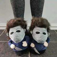 Rytanda Halloween Plush Slippers Michael Myers Winter Funny Soft Warm Non-Slip Shoes Women Men Indoor House Flat With Slipper 2