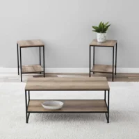 3-Piece Coffee and End Table Set, Rustic Brown 1