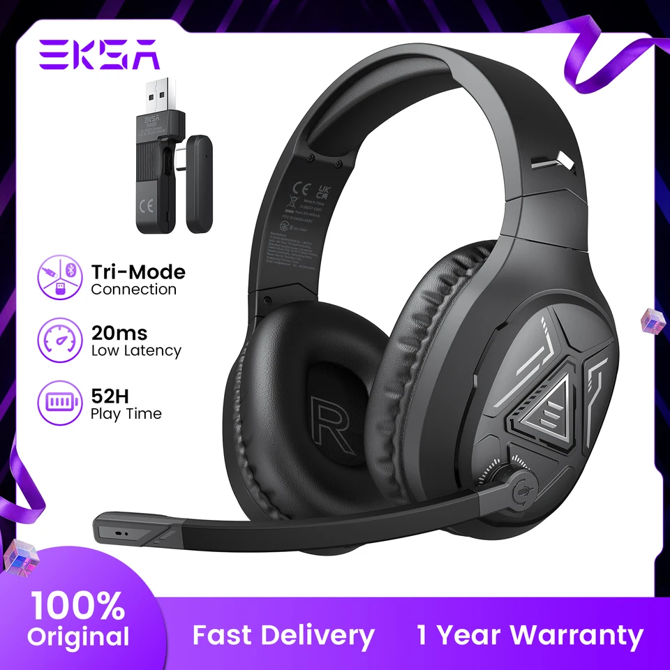 Eksa-ワイヤレスゲーミングヘッドセット,Bluetoothヘッドセット,20ミリ