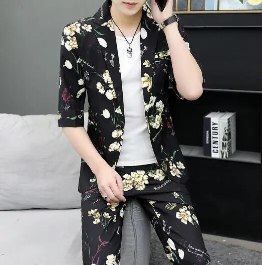 New Men's Printed Pattern Short Sleeves Dress Formal Cotton Blend Slim Fit One Button Suit Jacket Coat 89.99