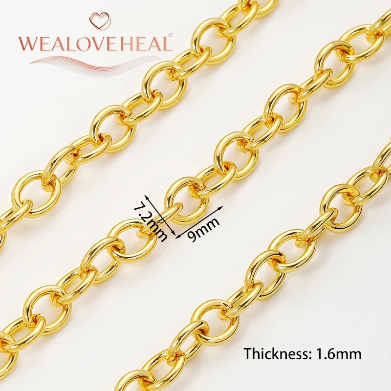 18K vergoldetes Metall flache ovale Rolo-Kette für die Schmuckherstellung, DIY-Halskette, Armband, Damen, Herren, Schmuckherstellung, Zubehör im Großhandel – Detail 24