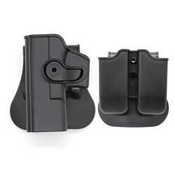 Tactical Defense Retention Gun Holster with Double Magazine Pouch (Left Black Set)