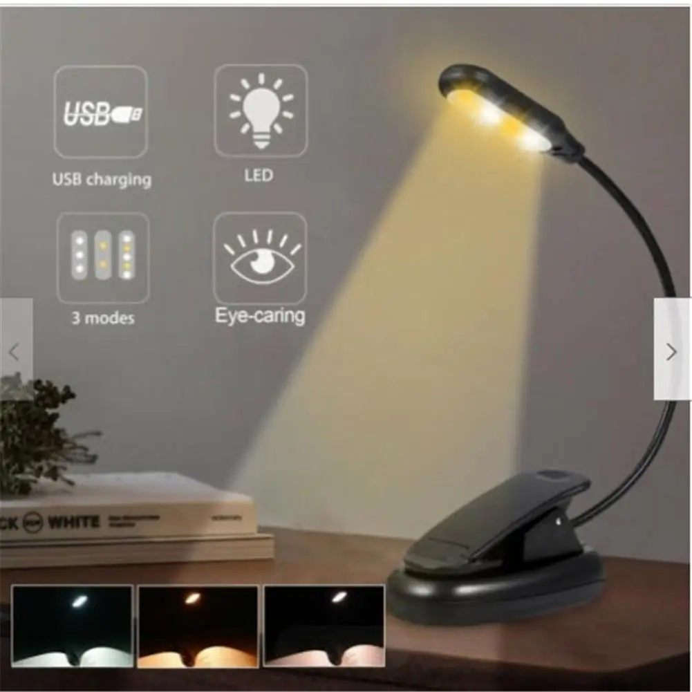 Lampe de bureau à pince USB, 3 couleurs et 10 luminosité réglables, 48 led  flexibles 360, lampe à pince pour lit, lampe de lecture de livre, dimmable  USB C