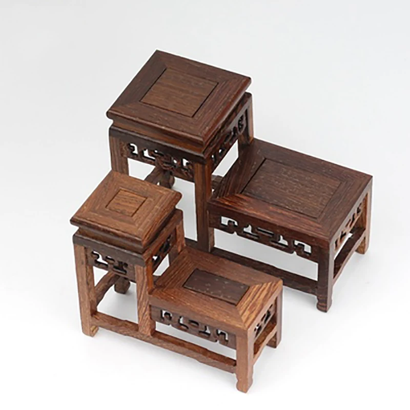 Rosewood High and Low Shelf Teapot Vase, Antique Small Ornament Base, Mahogany Carving, Ancient Shelf