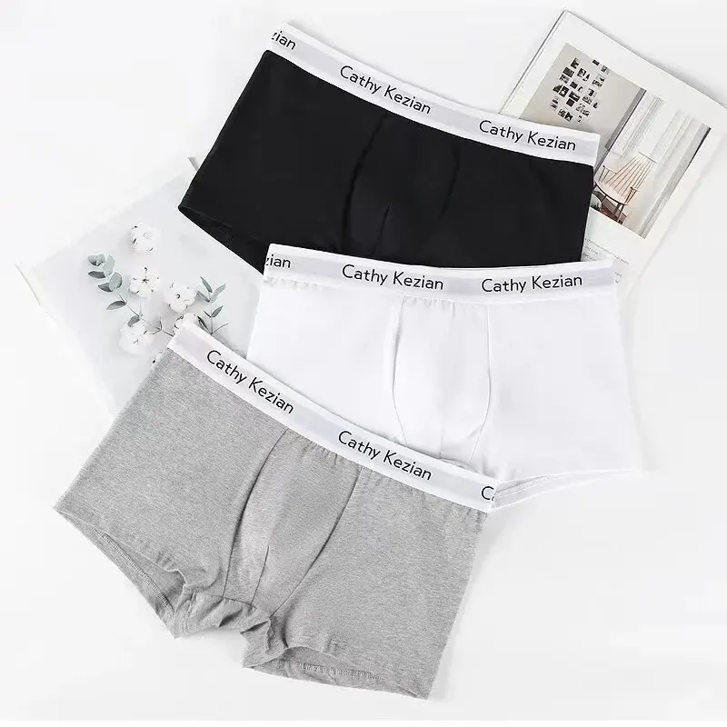 Boxer underwear men sports letters wide band breathable ventilate fashion fitness sports white black gray L XL XXL