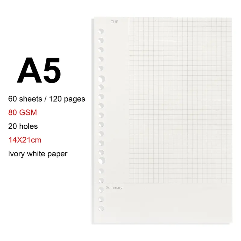 A4/B5/A5 Loose Leaf Refill Binder Notebook Blank/Line/Grid/Cornell Replacable Metal Ring Office&School Supplies Stationery - Image 15