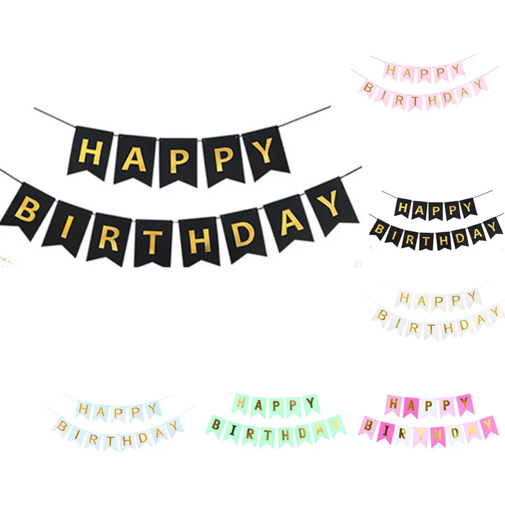 

Happy Birthday Banner Birthday Party Decoration Garland Hanging Pull Flag Pennant - White