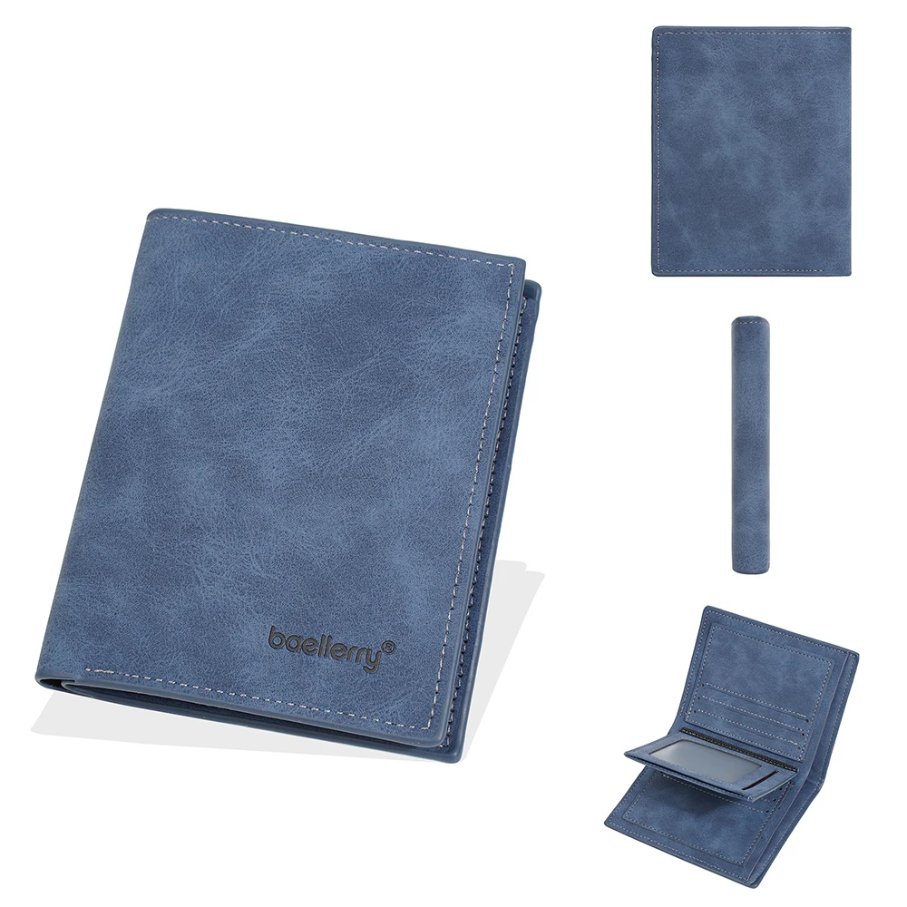 Baellerry Men's Engraved Short Wallet Premium Faux Leather 12-Slot Zipper Organizer Gift Box