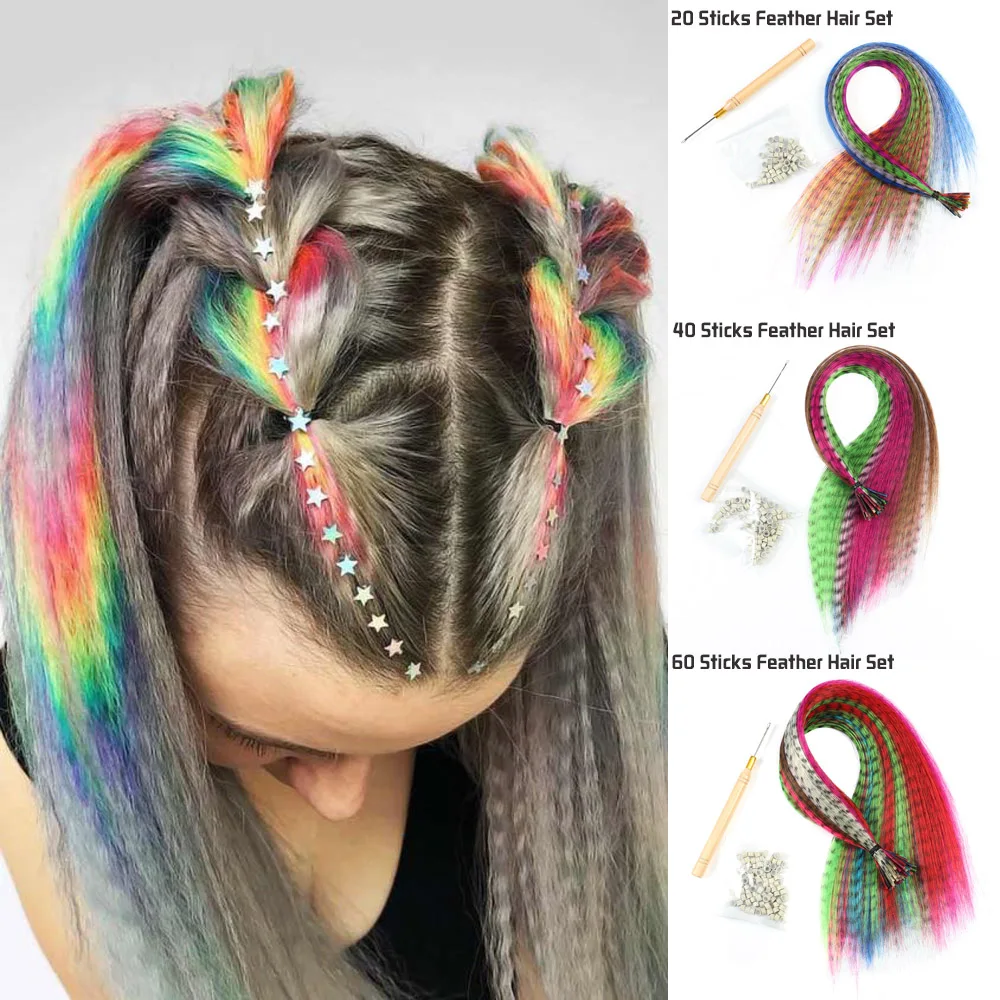 LANLANColorHairBundleFakeFeathersHairExtensionSyntheticWig