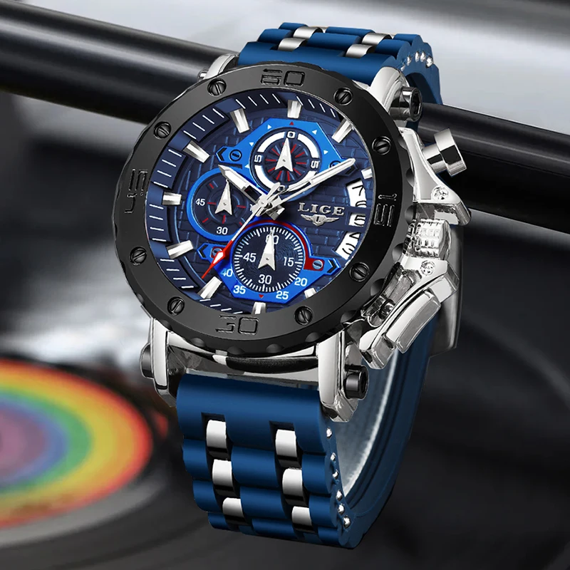 LIGE Top Brand Luxury Man Watch Waterproof Chronograph Luminous Date Wristwatch For Men Quartz Silicone Men's Watches Sprots
