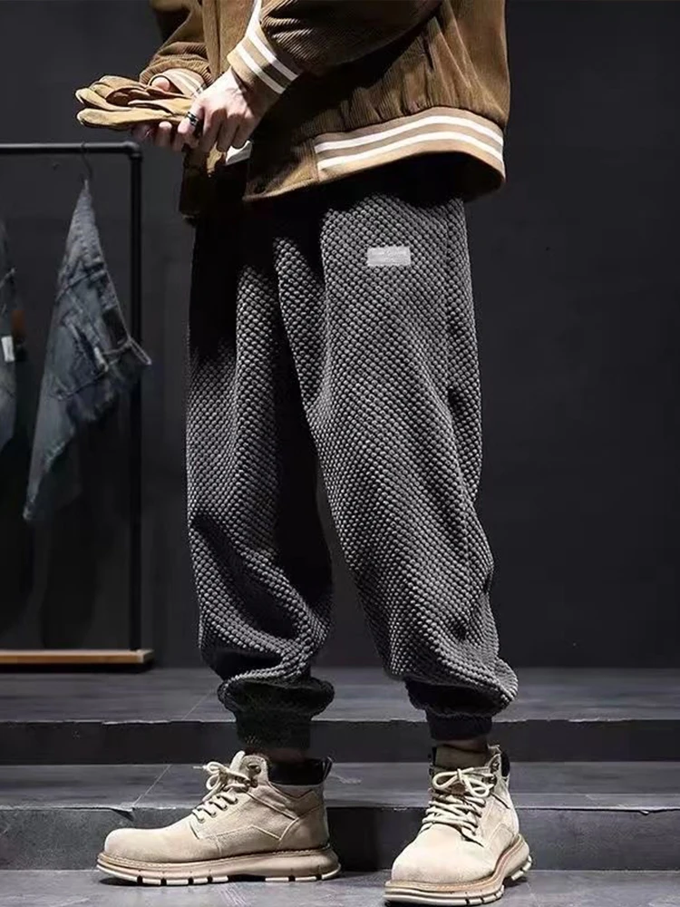 

New Winter Fleece Corduroy Harem Pants Men Loose Y2k Streetwear Casual Long Solid Pants Elastic Waist Korean Jogger Trousers