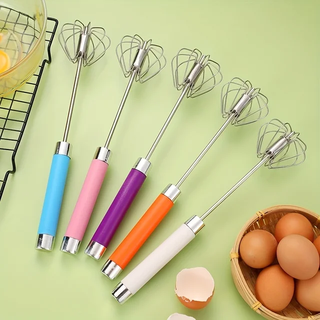 Fouet à œufs semi-automatique en acier inoxydable, facile à fouetter, mélangeur à pousser manuel pour battre et remuer, Gadget de cuisine essentiel 1