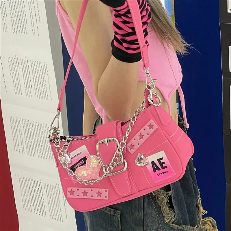 Girls Fashion Brand Pink Shoulder Bag Women Y2K Waist Pack Oil Wax Leather  Chest Bag Luxury Designer Crossbody Bag Purse Clutch - AliExpress