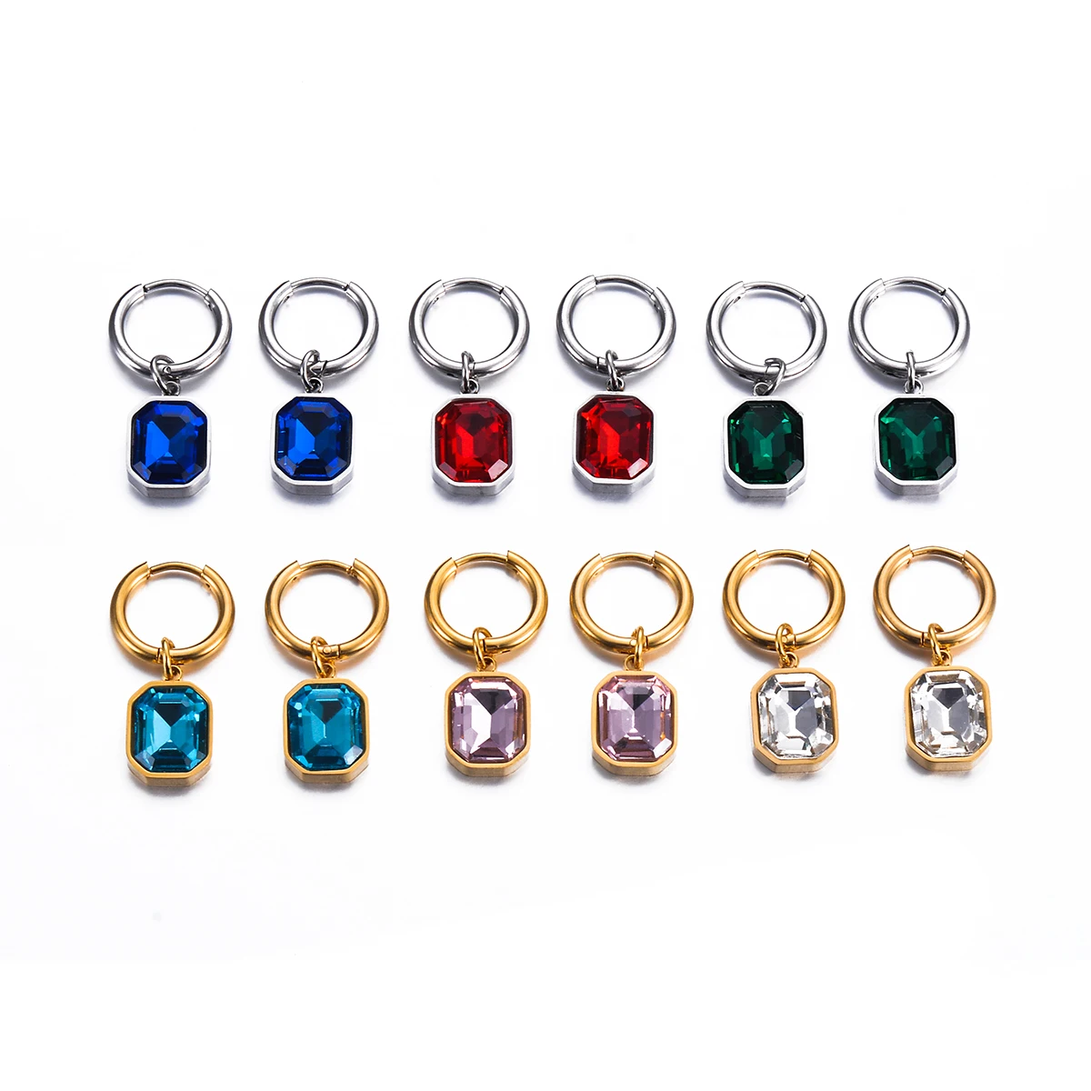 

Dropshipping Stainless Steel Square Cubic Zirconia Drop Dangle Charms Bling for Women Mother Jewelry Gift Huggie Earrings
