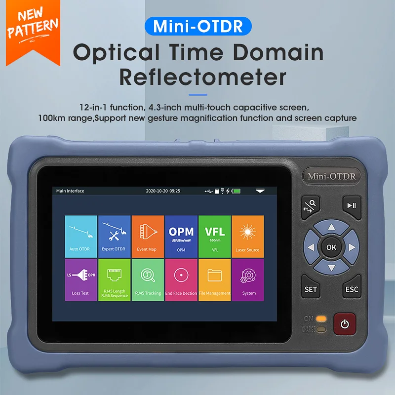 

MINI OTDR 1310/1550nm 26/24dB Fiber Optic Reflectometer Touch Screen VFL OLS OPM Event Map Ethernet Cable Tester